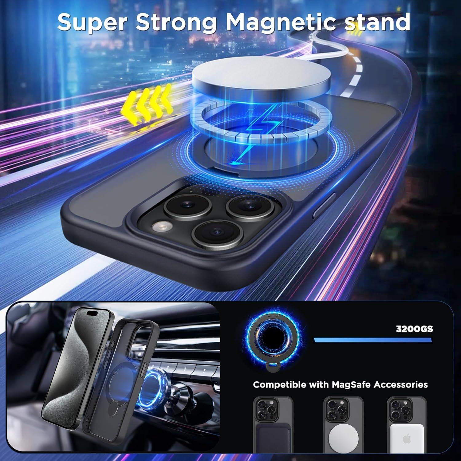 imageCACOE Magnetic Case for iPhone 16 61 inch with 360 Rotatable Ring Stand Compatible with MagSafe Car Phone Mount Cases Cover Phone Holder for Desk MeetingVideosMatte BlackMatte Black