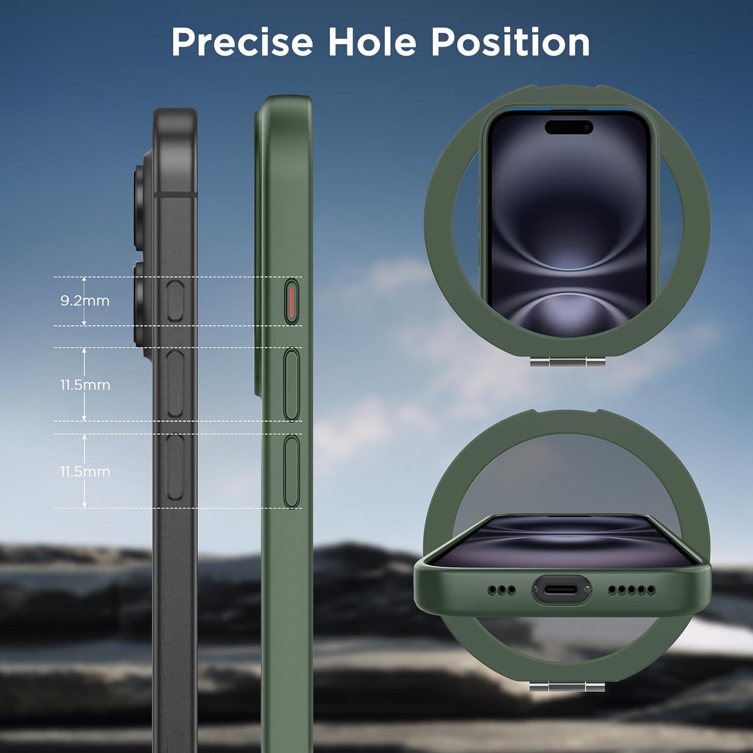 imageCACOE Magnetic Case for iPhone 16 61 inch with 360 Rotatable Ring Stand Compatible with MagSafe Car Phone Mount Cases Cover Phone Holder for Desk MeetingVideosMatte BlackDark Green