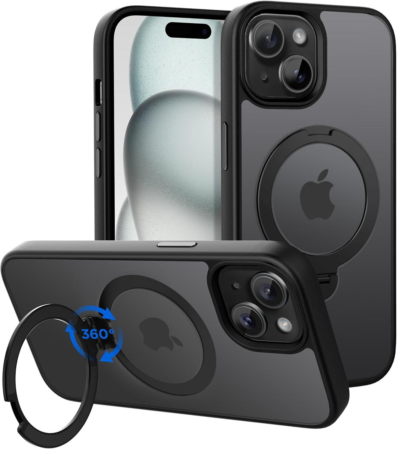 imageCACOE Magnetic Case for iPhone 16 61 inch with 360 Rotatable Ring Stand Compatible with MagSafe Car Phone Mount Cases Cover Phone Holder for Desk MeetingVideosMatte BlackMatte Black