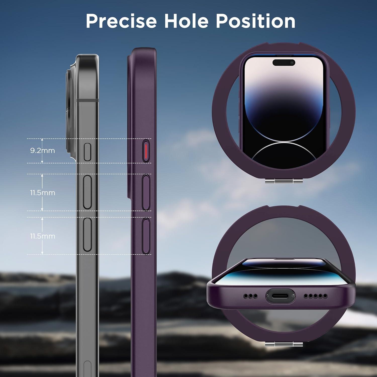 imageCACOE Magnetic Case for iPhone 16 61 inch with 360 Rotatable Ring Stand Compatible with MagSafe Car Phone Mount Cases Cover Phone Holder for Desk MeetingVideosMatte BlackDark Purple