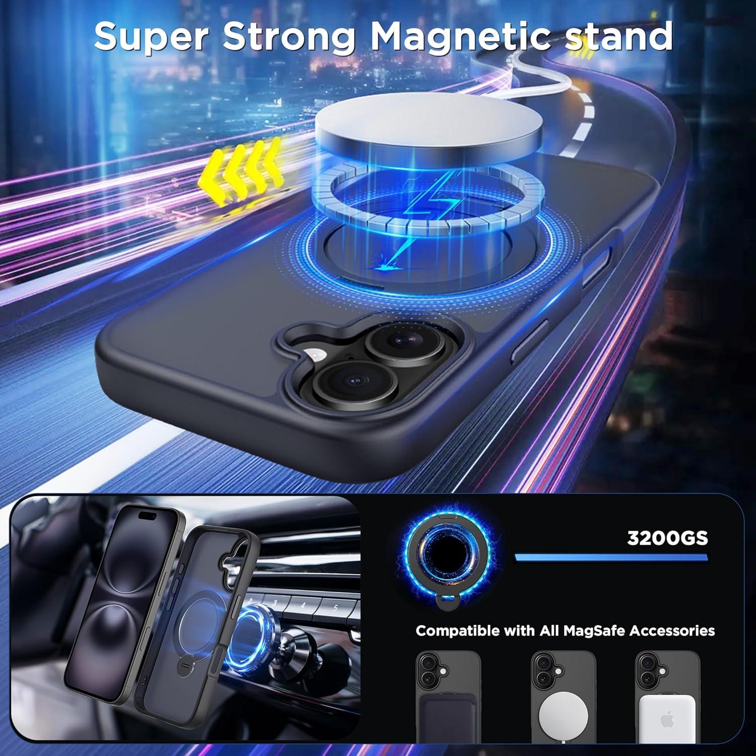 imageCACOE Magnetic Case for iPhone 16 61 inch with 360 Rotatable Ring Stand Compatible with MagSafe Car Phone Mount Cases Cover Phone Holder for Desk MeetingVideosMatte BlackMatte Black