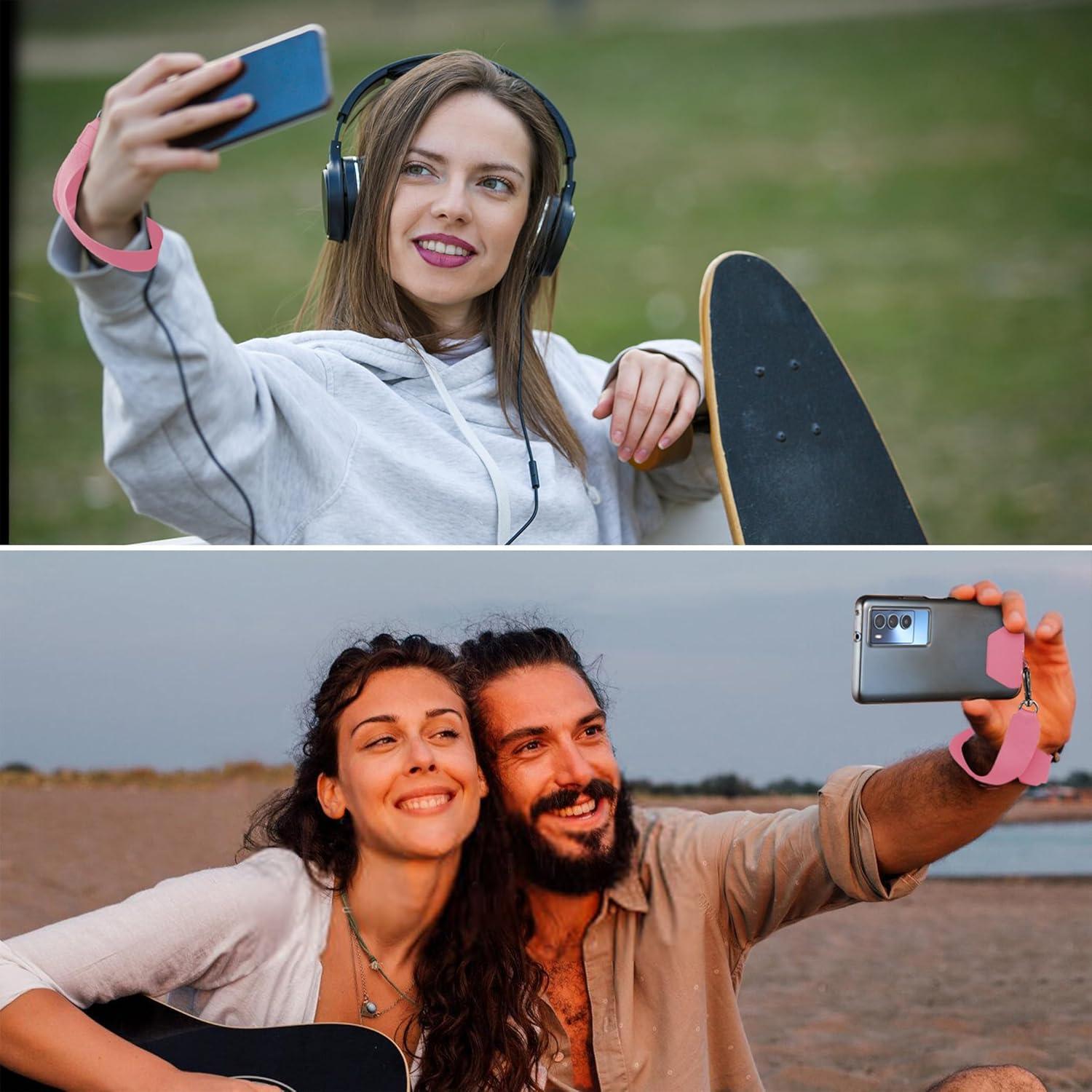 imageCACOE Phone Lanyard 2 Pcs1 Pcs Adjustable Neck Strap1 Pcs Wrist Strap2 PadsUniversal Crossbody Multifuctional Cell Phone Lanyards Compatible with Most SmartphonesBlackPink