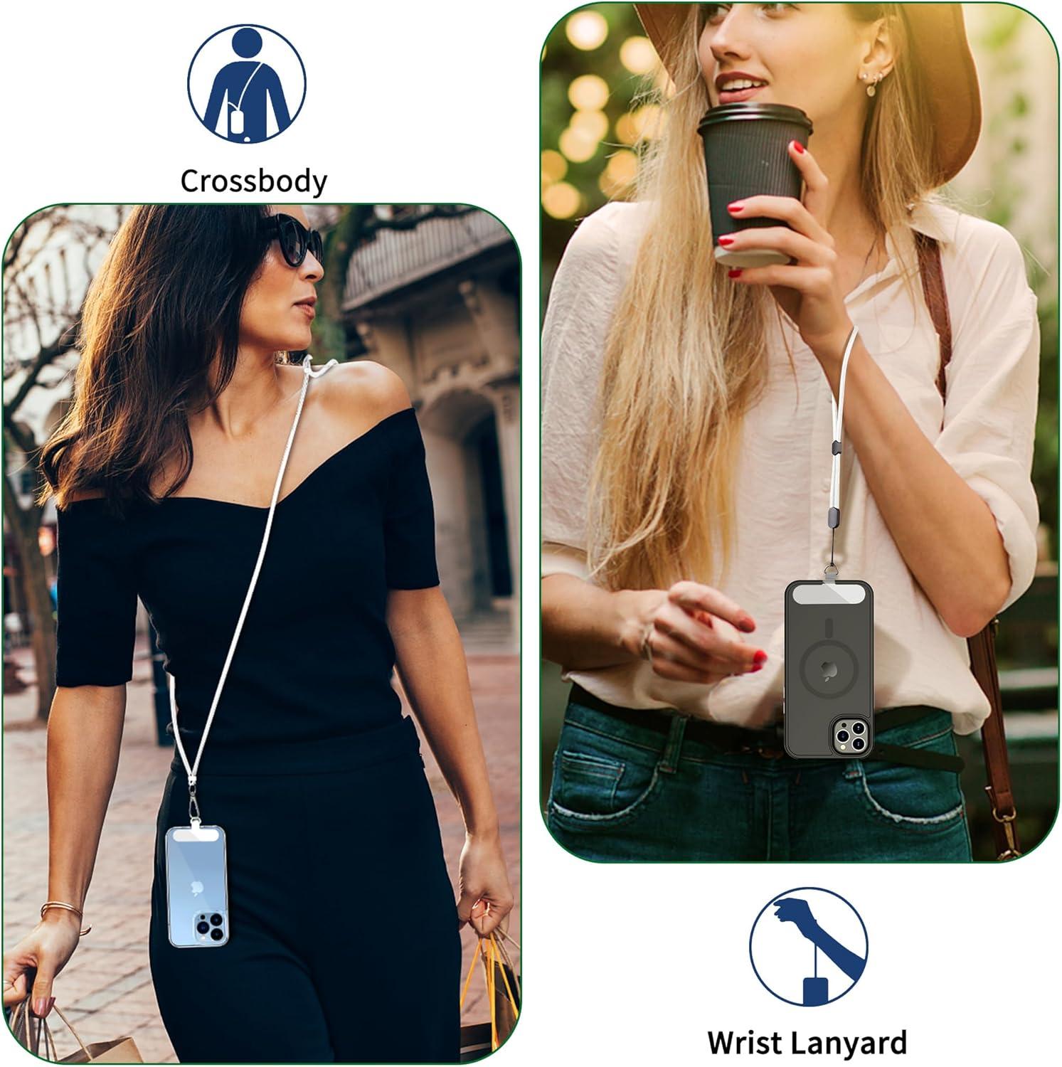 imageCACOE Phone Lanyard2 PCS Adjustable Neck StrapUniversal Crossbody Multifuctional Cell Phone Lanyards Compatible with Most SmartphonesBlackLight BlueWhite