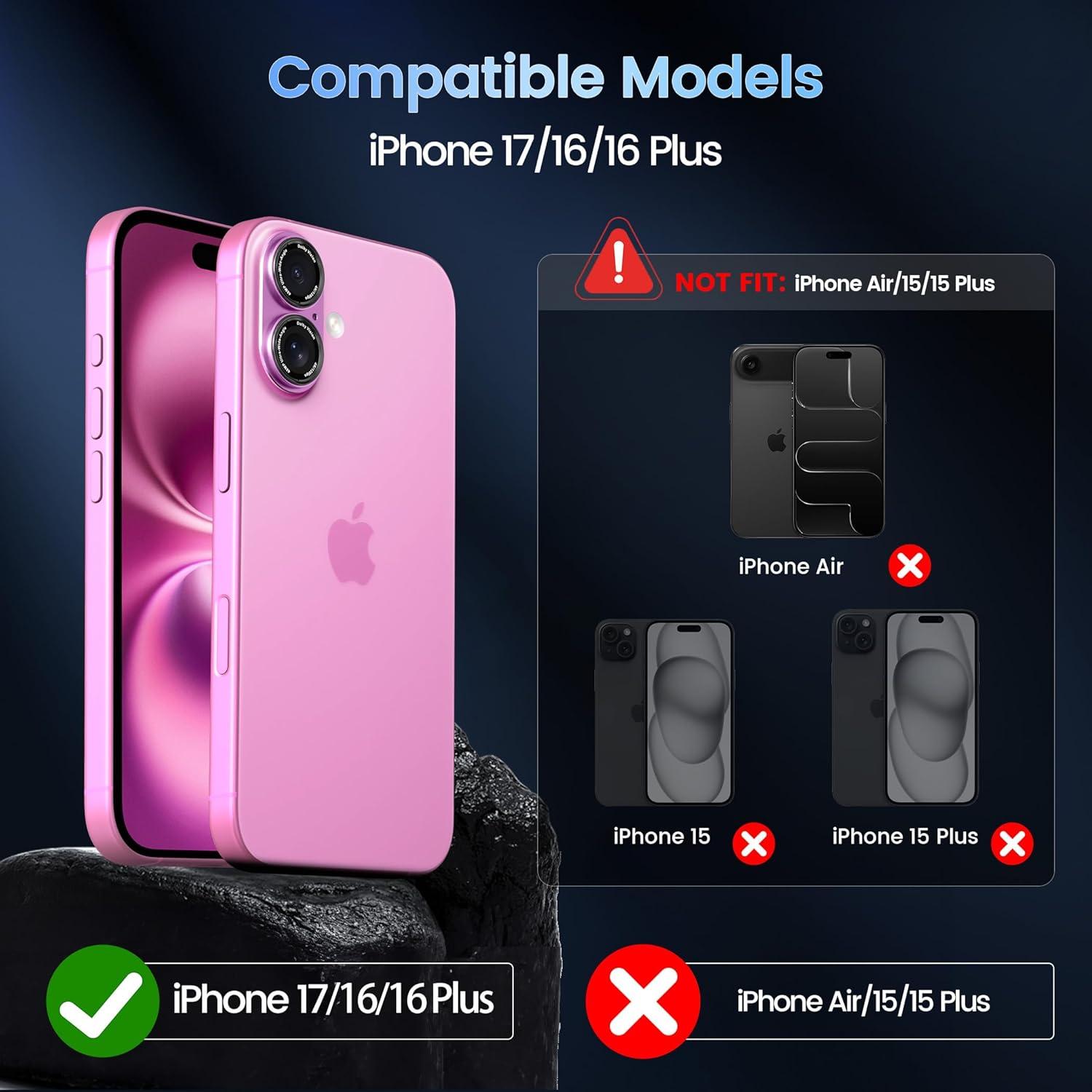 imageCACOE for iPhone 14 Pro14 Pro Max16 Pro16 Pro Max Camera Lens Protector Metal Frame Tempered Glass Cover AntiScratch DropProofStrongAdhesion Camera Screen CoverBlackPink