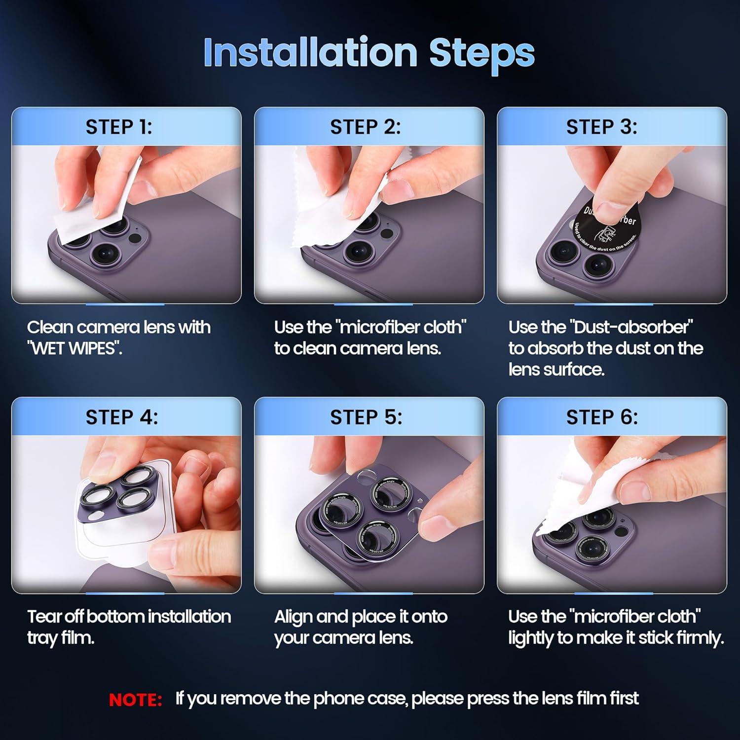 imageCACOE for iPhone 14 Pro14 Pro Max16 Pro16 Pro Max Camera Lens Protector Metal Frame Tempered Glass Cover AntiScratch DropProofStrongAdhesion Camera Screen CoverBlackDark Purple