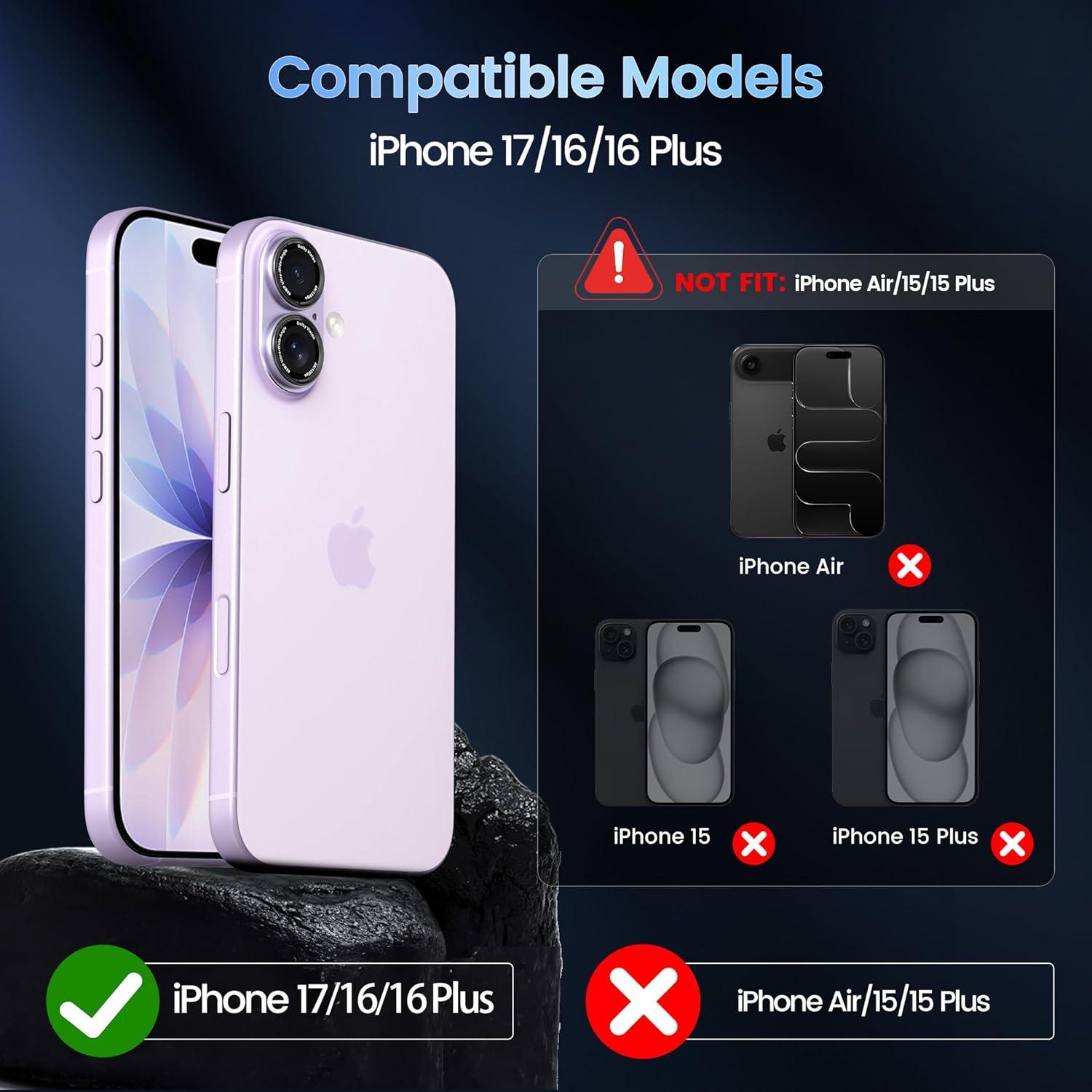 imageCACOE for iPhone 14 Pro14 Pro Max16 Pro16 Pro Max Camera Lens Protector Metal Frame Tempered Glass Cover AntiScratch DropProofStrongAdhesion Camera Screen CoverBlackPurple