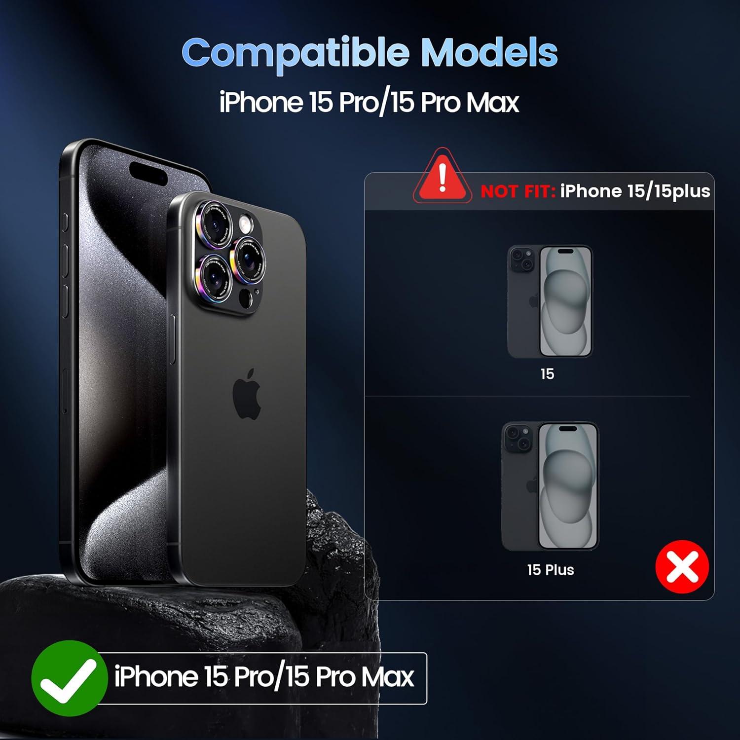 imageCACOE for iPhone 14 Pro14 Pro Max16 Pro16 Pro Max Camera Lens Protector Metal Frame Tempered Glass Cover AntiScratch DropProofStrongAdhesion Camera Screen CoverBlackColorful