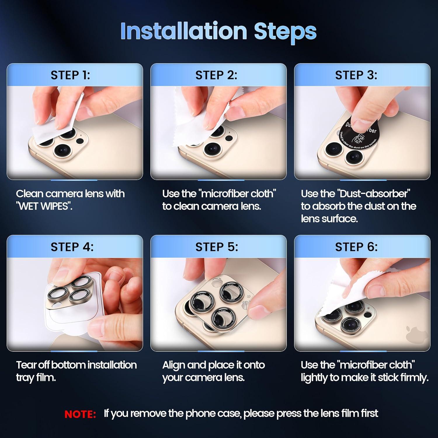 imageCACOE for iPhone 14 Pro14 Pro Max16 Pro16 Pro Max Camera Lens Protector Metal Frame Tempered Glass Cover AntiScratch DropProofStrongAdhesion Camera Screen CoverBlackLight Gold