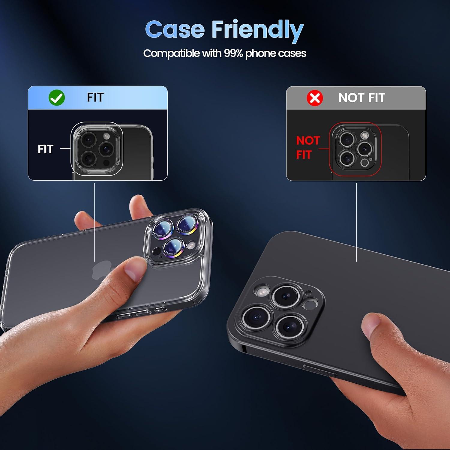 imageCACOE for iPhone 14 Pro14 Pro Max16 Pro16 Pro Max Camera Lens Protector Metal Frame Tempered Glass Cover AntiScratch DropProofStrongAdhesion Camera Screen CoverBlackColorful