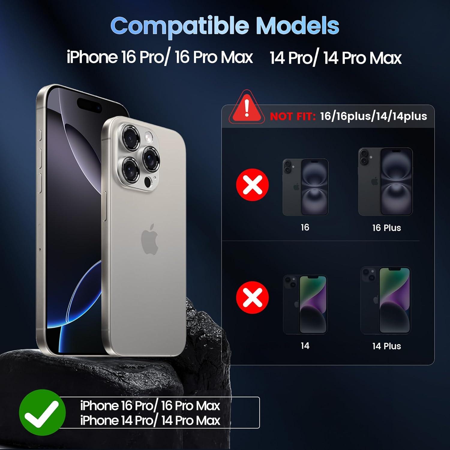 imageCACOE for iPhone 14 Pro14 Pro Max16 Pro16 Pro Max Camera Lens Protector Metal Frame Tempered Glass Cover AntiScratch DropProofStrongAdhesion Camera Screen CoverBlackWhite