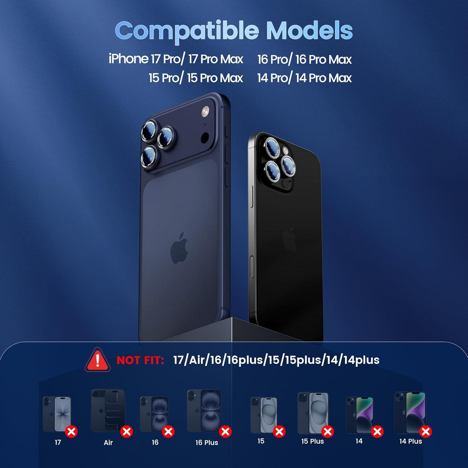 imageCACOE for iPhone 17 Pro Max17 Pro16 Pro Max16 Pro15 Pro Max15 Pro14 Pro Max14 Pro Camera Lens Protector AntiScratch DropProofStrongAdhesion Camera Screen CoverDark BlueDark Blue