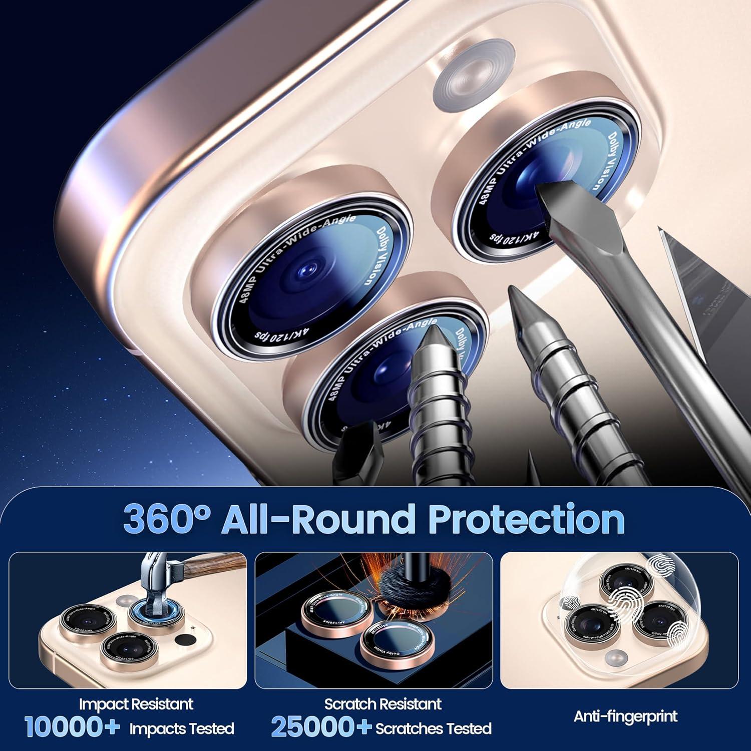imageCACOE for iPhone 17 Pro Max17 Pro16 Pro Max16 Pro15 Pro Max15 Pro14 Pro Max14 Pro Camera Lens Protector AntiScratch DropProofStrongAdhesion Camera Screen CoverDark BlueDesert Gold