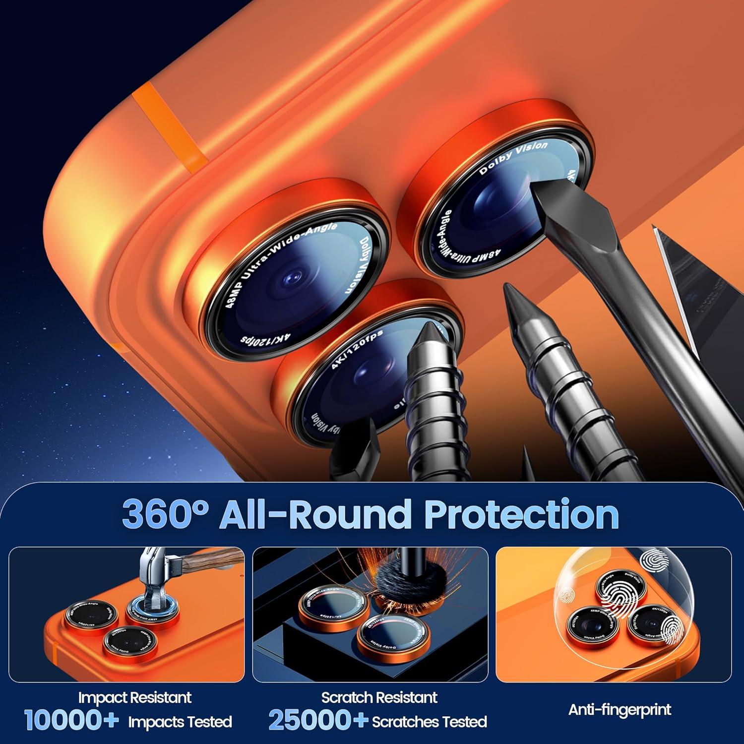 imageCACOE for iPhone 17 Pro Max17 Pro16 Pro Max16 Pro15 Pro Max15 Pro14 Pro Max14 Pro Camera Lens Protector AntiScratch DropProofStrongAdhesion Camera Screen CoverDark BlueOrange