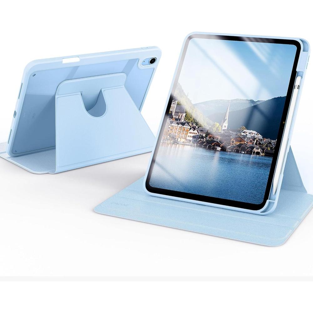 imageCACOE 360 Rotating Case for iPad A16 11th10th Generation with Pencil Holder 20252022 11109 inch Shockproof Cover for iPad 1110 Gen with Stand BlackLight Blue