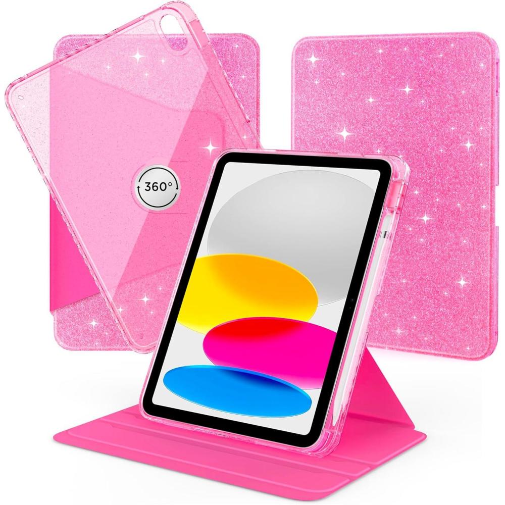 imageCACOE 360 Rotating Case for iPad A16 11th10th Generation with Pencil Holder 20252022 11109 inch Shockproof Cover for iPad 1110 Gen with Stand BlackSparkle Pink