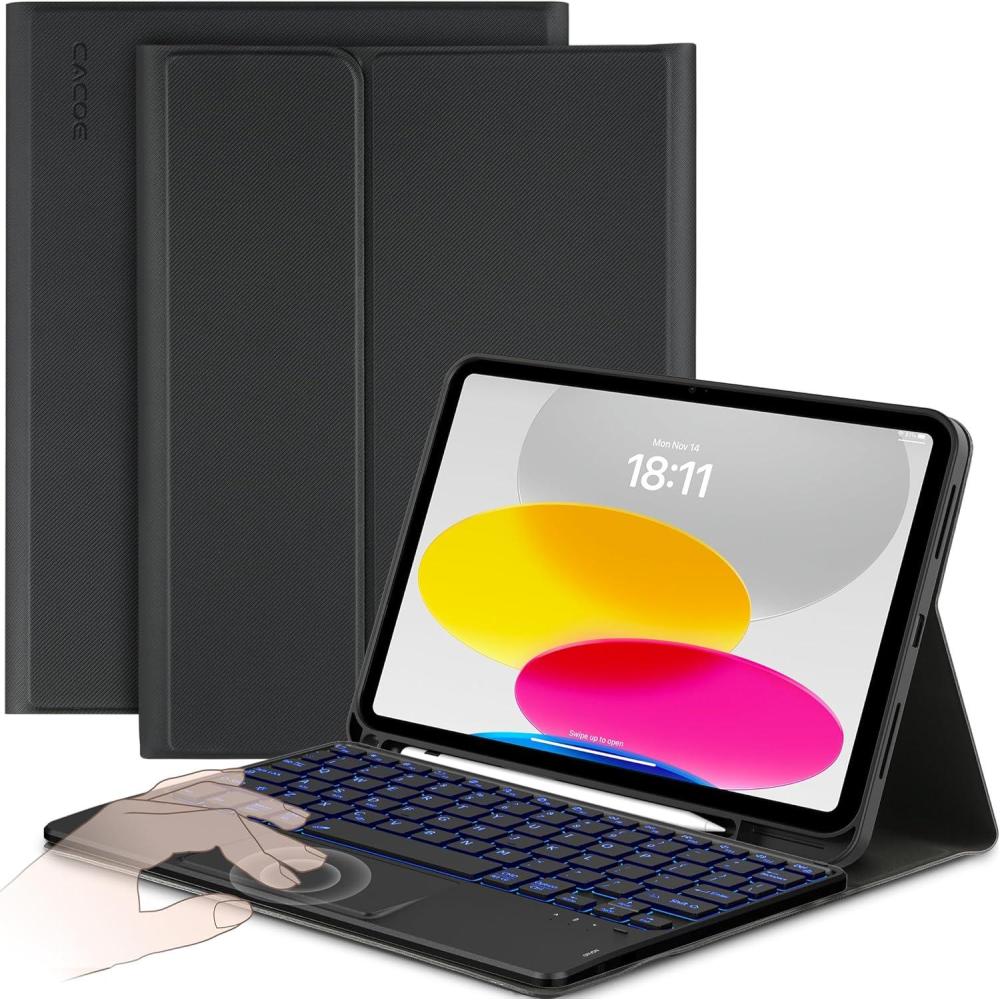 imageCACOE Case Keyboard Compatible with iPad 11th A16  10th Generation Keyboard Compatible with iPad 11109 inch 20252022 with Touchpad 7Color Lighting Detachable Wireless Navy BlueABlack