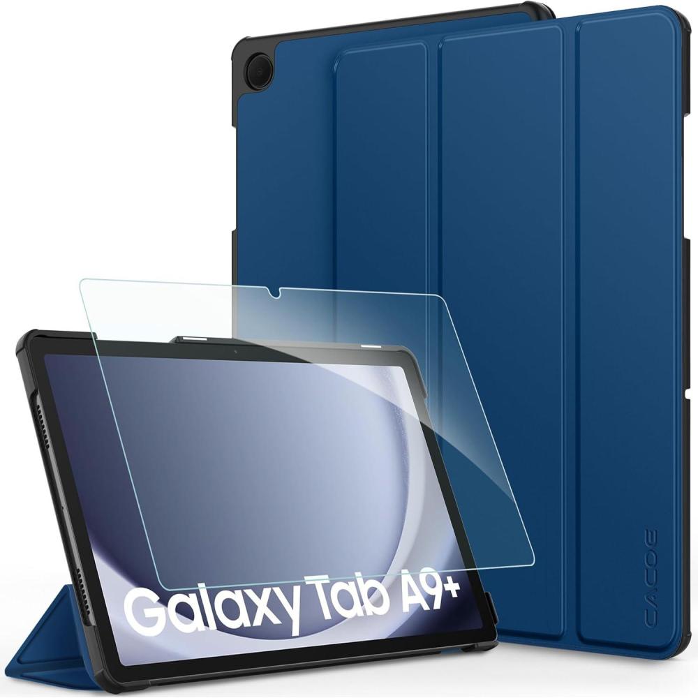 imageCACOE Case for Samsung Galaxy Tab A9 Plus 11 Inch 2023 SMX210X216X218 with Screen Protector Foldable Stand Slim Protective Case Auto Screen OnOff BlackSea Blue