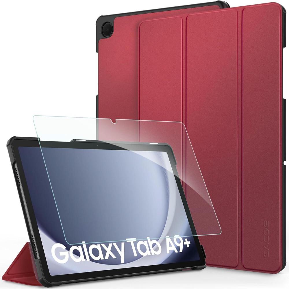 imageCACOE Case for Samsung Galaxy Tab A9 Plus 11 Inch 2023 SMX210X216X218 with Screen Protector Foldable Stand Slim Protective Case Auto Screen OnOff BlackRed Wine