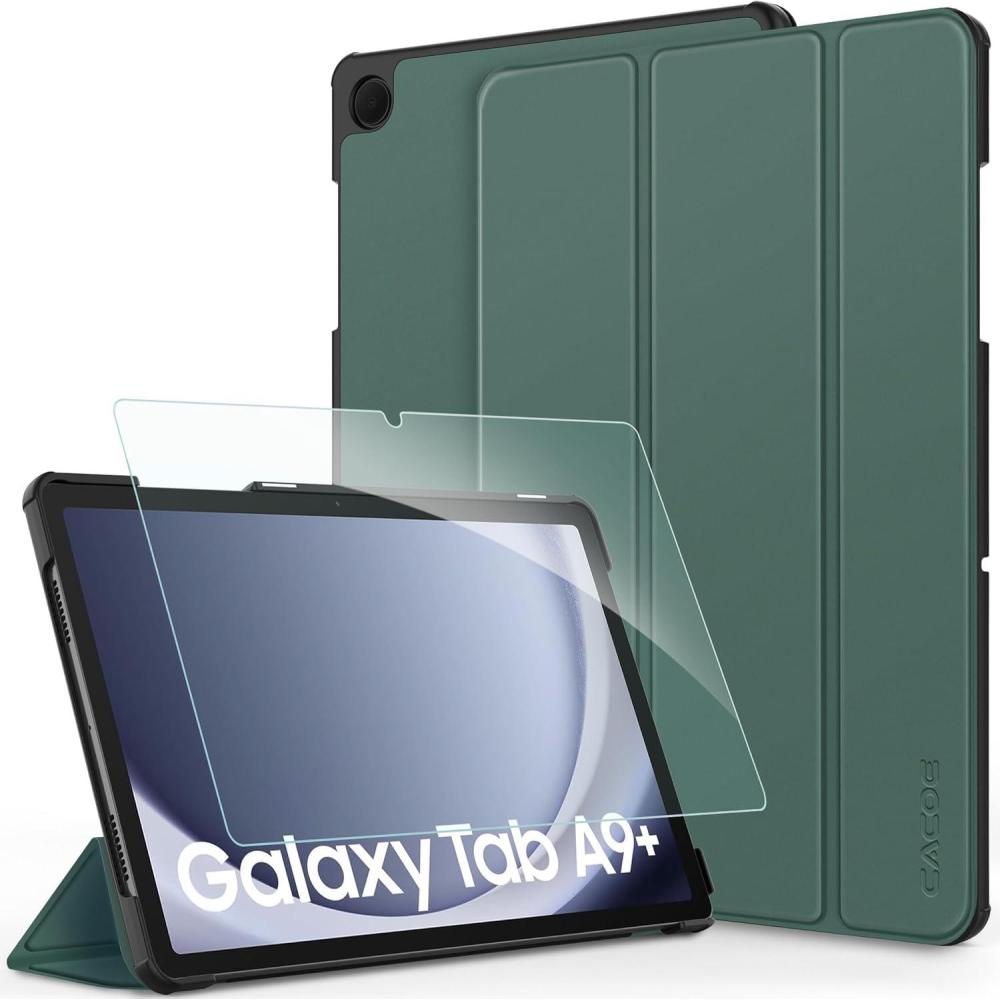 imageCACOE Case for Samsung Galaxy Tab A9 Plus 11 Inch 2023 SMX210X216X218 with Screen Protector Foldable Stand Slim Protective Case Auto Screen OnOff BlackMidnight Green