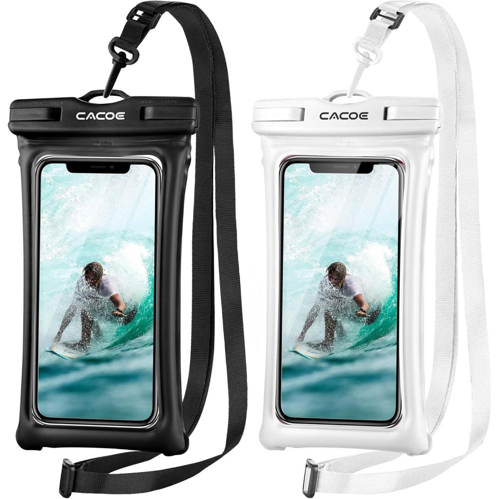 imageCACOE Floatable Floating Universal Waterproof Phone case 2 PackUp to 70quotPhone Pouch with Adjustable Neck LanyardIPX8 Cellphone Dry Bags for Beach Pool SwimmingBlackBlackBlackWhite