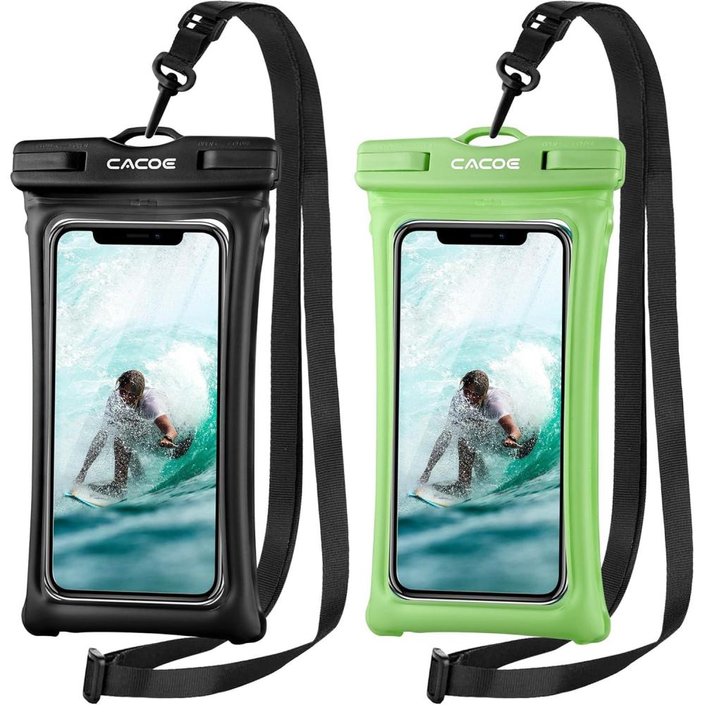 imageCACOE Floatable Floating Universal Waterproof Phone case 2 PackUp to 70quotPhone Pouch with Adjustable Neck LanyardIPX8 Cellphone Dry Bags for Beach Pool SwimmingBlackBlackBlackDark Green