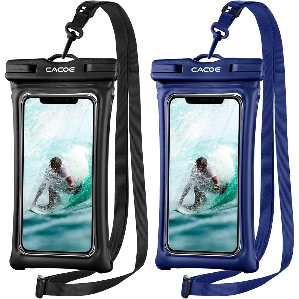 imageCACOE Floatable Floating Universal Waterproof Phone case 2 PackUp to 70quotPhone Pouch with Adjustable Neck LanyardIPX8 Cellphone Dry Bags for Beach Pool SwimmingBlackBlackBlackDark Blue