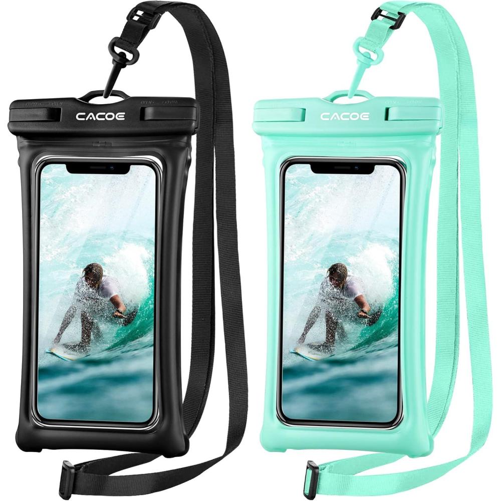 imageCACOE Floatable Floating Universal Waterproof Phone case 2 PackUp to 70quotPhone Pouch with Adjustable Neck LanyardIPX8 Cellphone Dry Bags for Beach Pool SwimmingBlackBlackBlackGreen