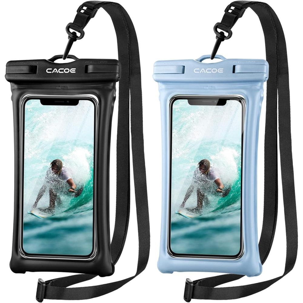 imageCACOE Floatable Floating Universal Waterproof Phone case 2 PackUp to 70quotPhone Pouch with Adjustable Neck LanyardIPX8 Cellphone Dry Bags for Beach Pool SwimmingBlackBlackBlackLight Blue