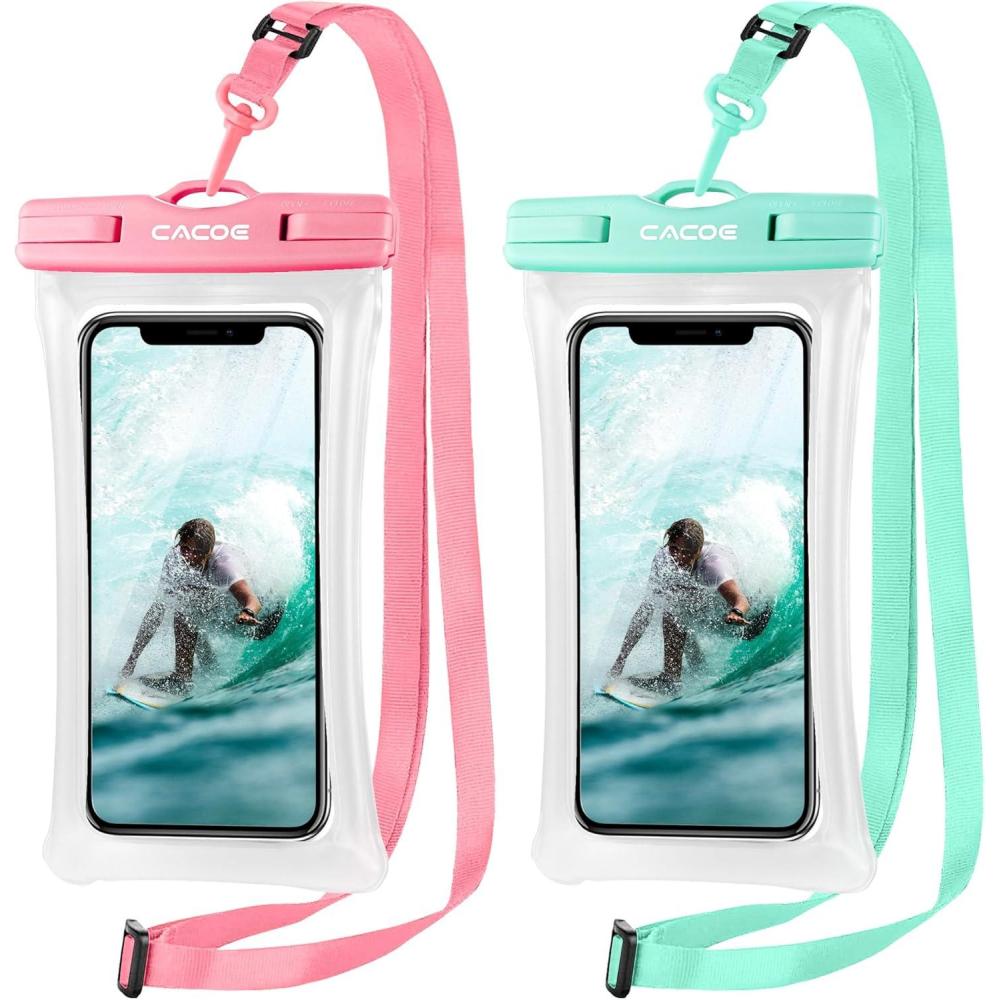 imageCACOE Floatable Floating Universal Waterproof Phone case 2 PackUp to 70quotPhone Pouch with Adjustable Neck LanyardIPX8 Cellphone Dry Bags for Beach Pool SwimmingBlackBlackBluePink