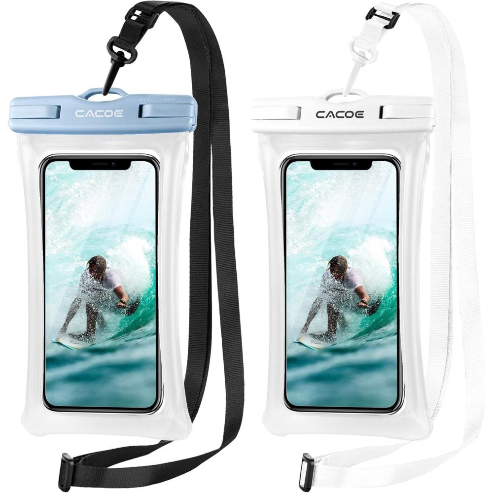 imageCACOE Floatable Floating Universal Waterproof Phone case 2 PackUp to 70quotPhone Pouch with Adjustable Neck LanyardIPX8 Cellphone Dry Bags for Beach Pool SwimmingBlackBlackWhiteBlue