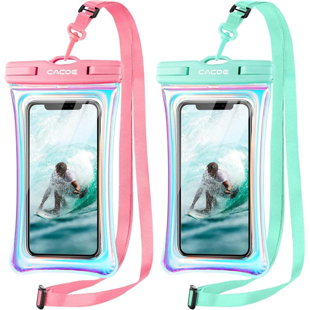 imageCACOE Floatable Floating Universal Waterproof Phone case 2 PackUp to 70quotPhone Pouch with Adjustable Neck LanyardIPX8 Cellphone Dry Bags for Beach Pool SwimmingBlackBlackIridescence