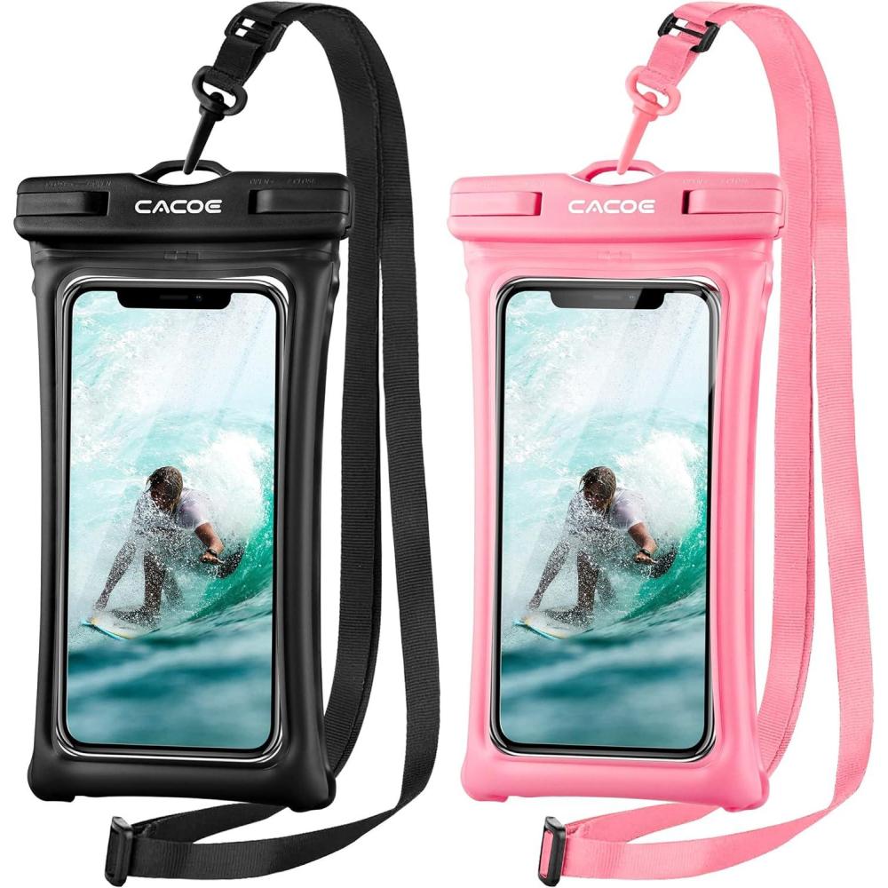 imageCACOE Floatable Floating Universal Waterproof Phone case 2 PackUp to 70quotPhone Pouch with Adjustable Neck LanyardIPX8 Cellphone Dry Bags for Beach Pool SwimmingBlackBlackBlackPink