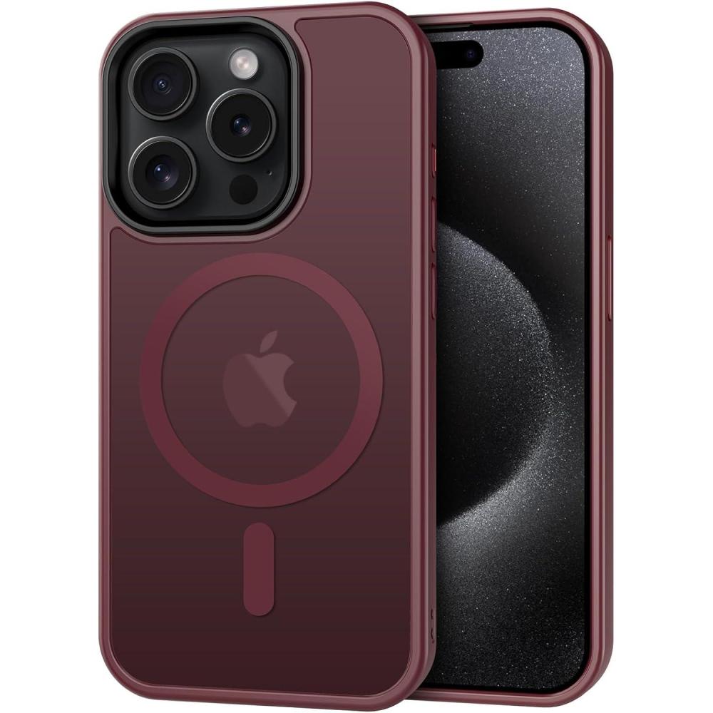 imageCACOE Magnetic Case for iPhone 16 61 inch Compatible with MagSafe Thin Slim Fit AntiFingerprint Shockproof Bumper TPU Protective Cover for Women Men GirlsMatte BlackDark Red
