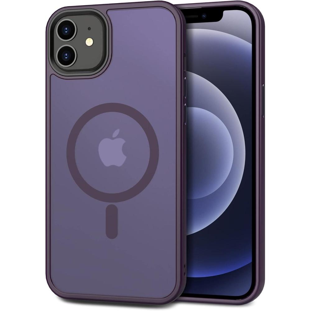 imageCACOE Magnetic Case for iPhone 16 61 inch Compatible with MagSafe Thin Slim Fit AntiFingerprint Shockproof Bumper TPU Protective Cover for Women Men GirlsMatte BlackDark Purple