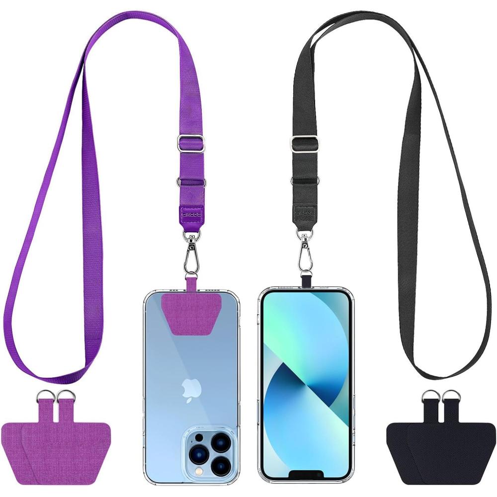 imageCACOE Phone Lanyard 2 Pack2 Adjustable Neck Strap2 Phone PatchesUniversal Cell Phone Multifuctional Patch Lanyards Compatible with Most SmartphonesBlackGrayBlackpurple