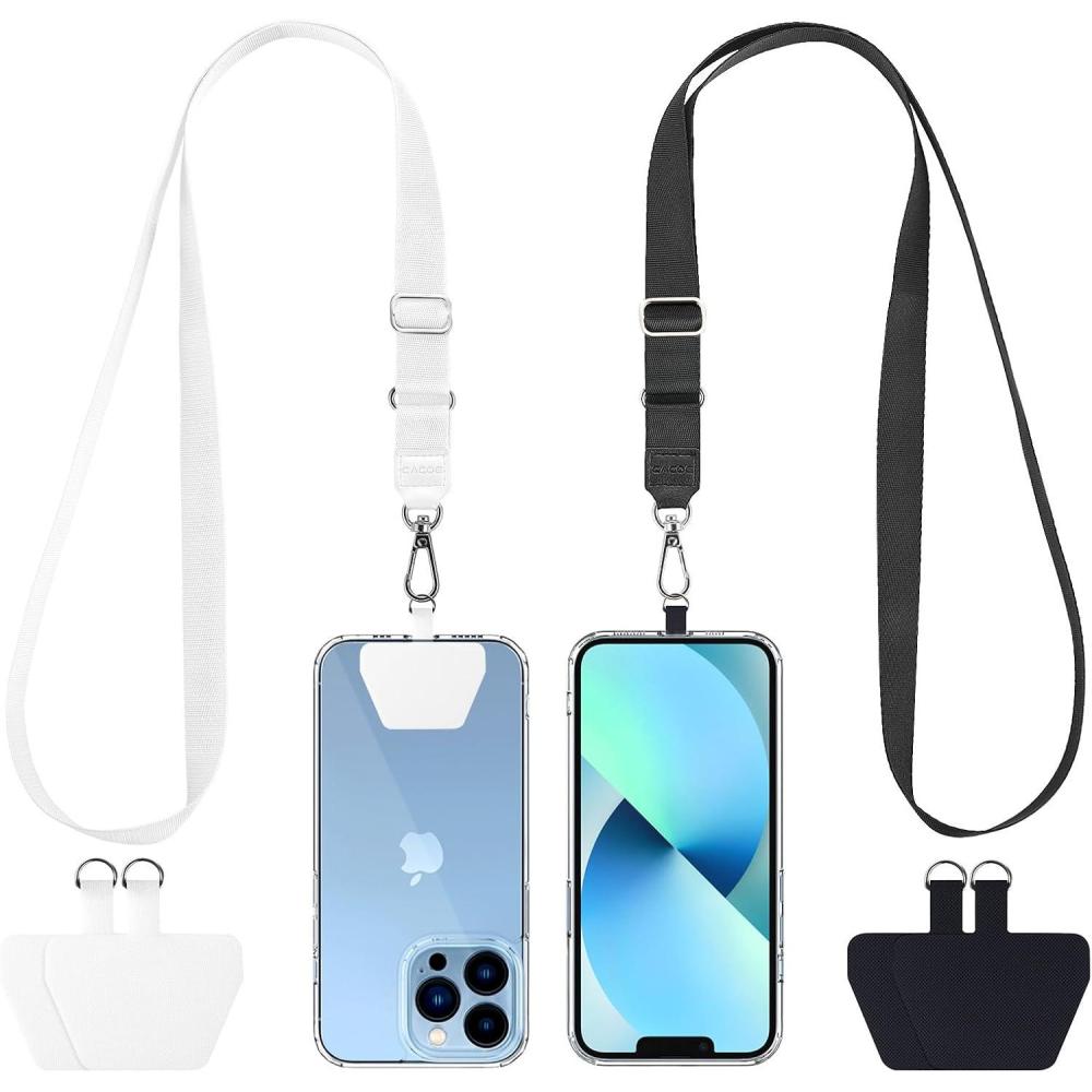 imageCACOE Phone Lanyard 2 Pack2 Adjustable Neck Strap2 Phone PatchesUniversal Cell Phone Multifuctional Patch Lanyards Compatible with Most SmartphonesBlackGrayBlackwhite