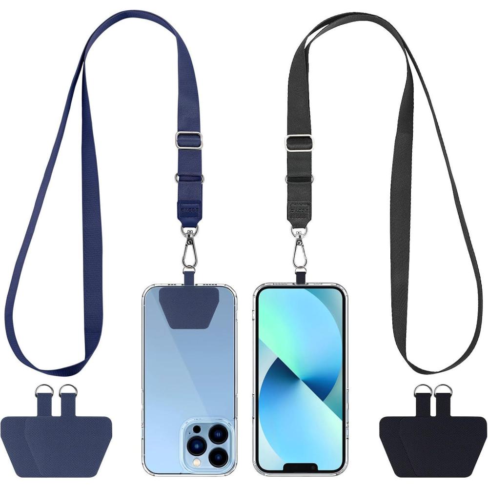 imageCACOE Phone Lanyard 2 Pack2 Adjustable Neck Strap2 Phone PatchesUniversal Cell Phone Multifuctional Patch Lanyards Compatible with Most SmartphonesBlackGrayBlackdark Blue