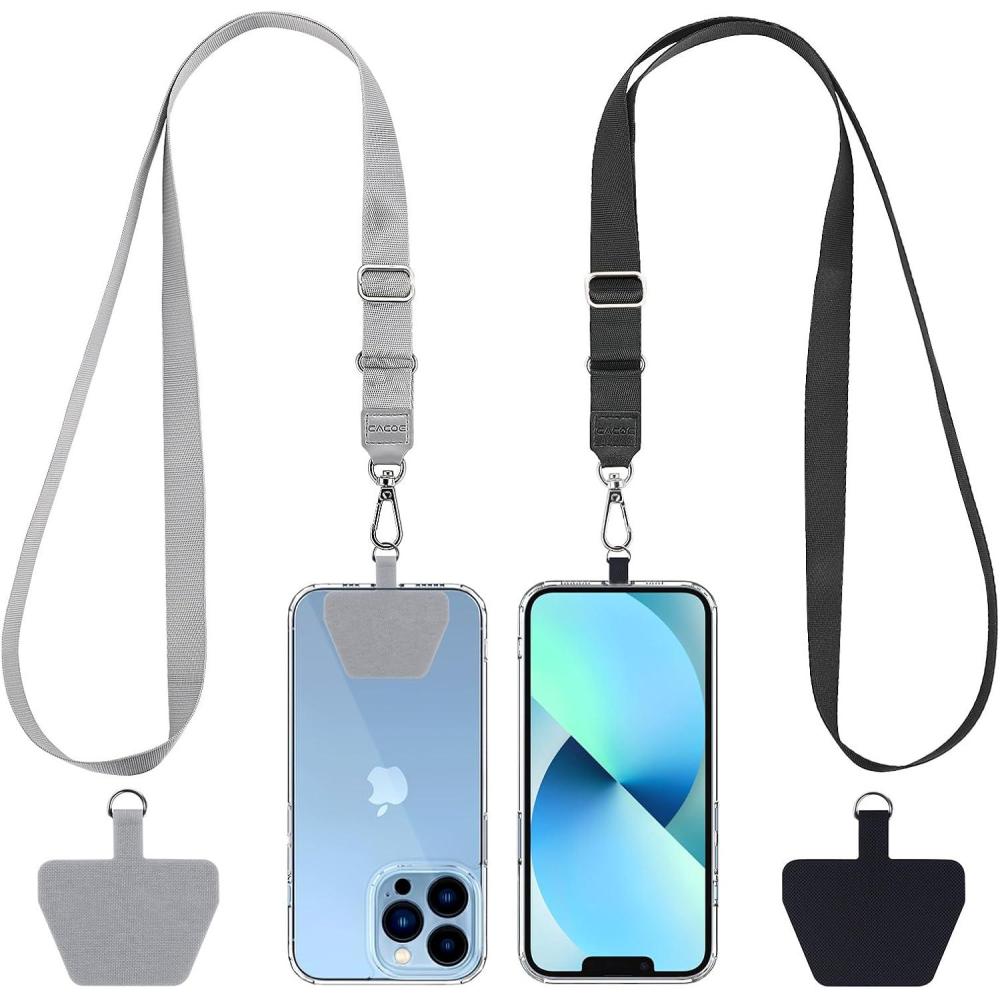 imageCACOE Phone Lanyard 2 Pack2 Adjustable Neck Strap2 Phone PatchesUniversal Cell Phone Multifuctional Patch Lanyards Compatible with Most SmartphonesBlackGrayBlackgray