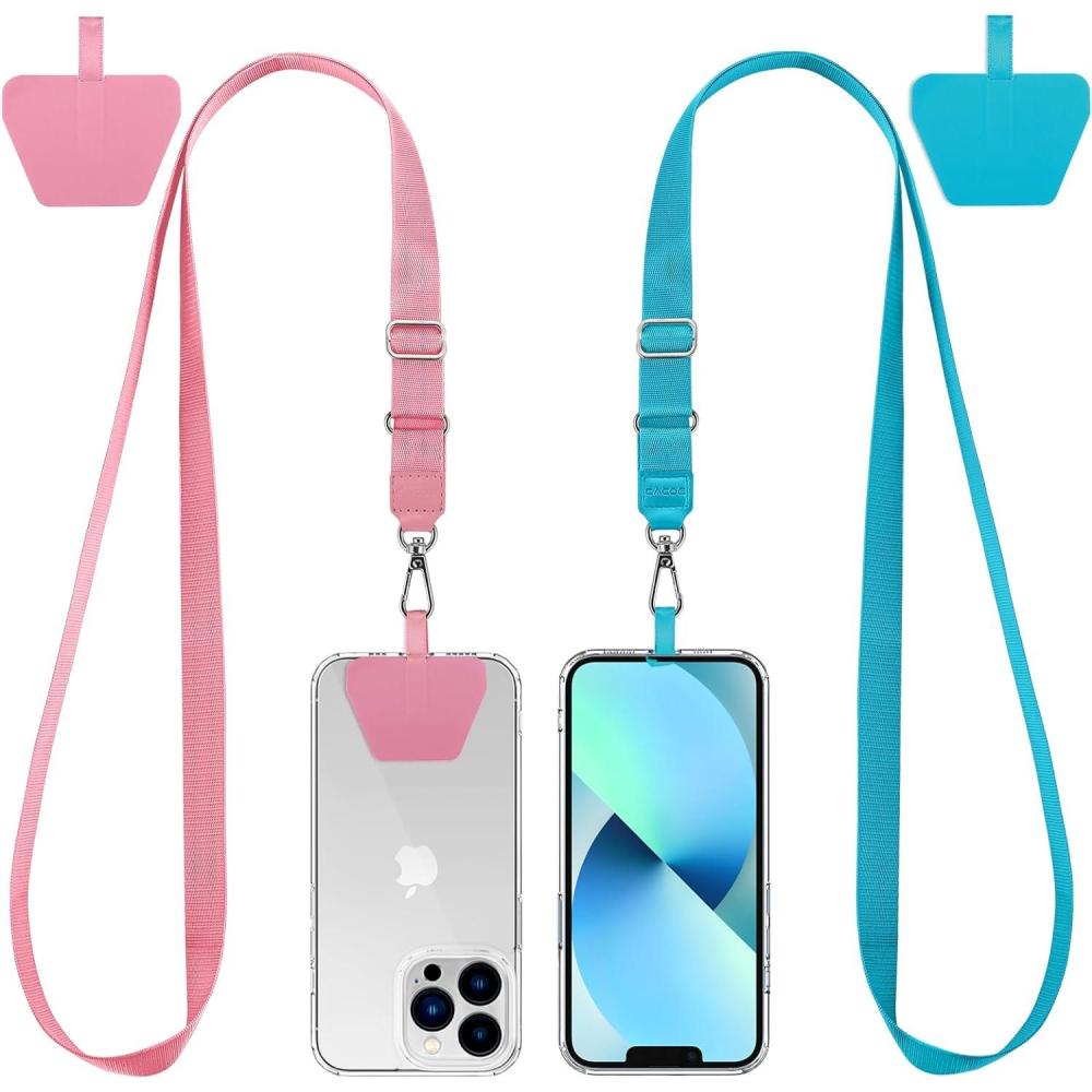 imageCACOE Phone Lanyard 2 Pack2 Adjustable Neck Strap2 Phone PatchesUniversal Cell Phone Multifuctional Patch Lanyards Compatible with Most SmartphonesBlackGrayPinkblue