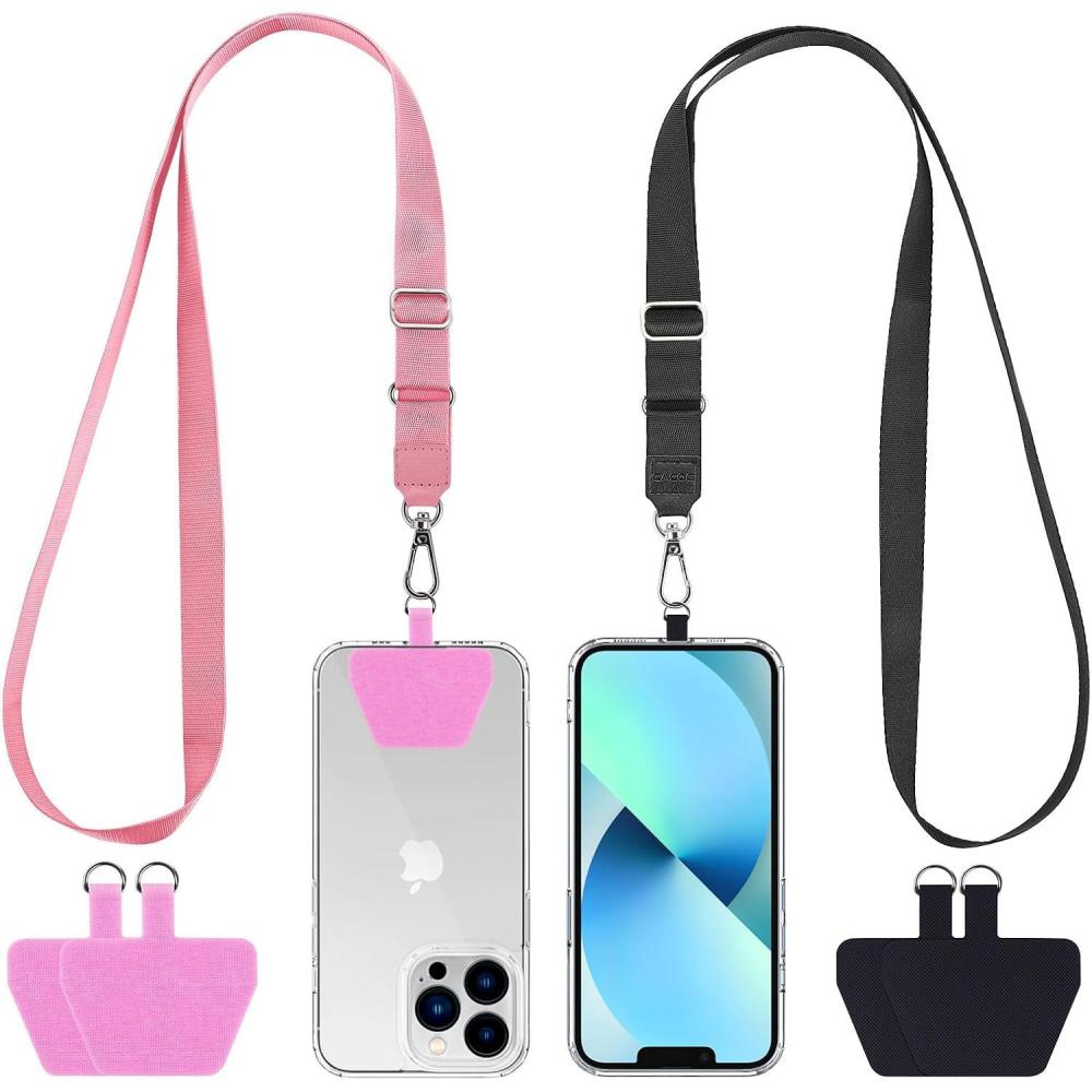 imageCACOE Phone Lanyard 2 Pack2 Adjustable Neck Strap2 Phone PatchesUniversal Cell Phone Multifuctional Patch Lanyards Compatible with Most SmartphonesBlackGrayBlackpink