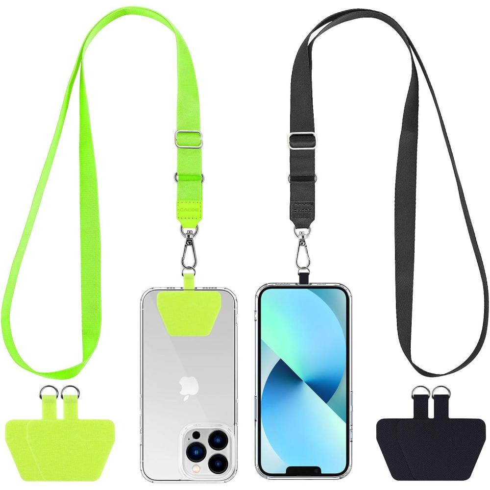 imageCACOE Phone Lanyard 2 Pack2 Adjustable Neck Strap2 Phone PatchesUniversal Cell Phone Multifuctional Patch Lanyards Compatible with Most SmartphonesBlackGrayBlackgreen