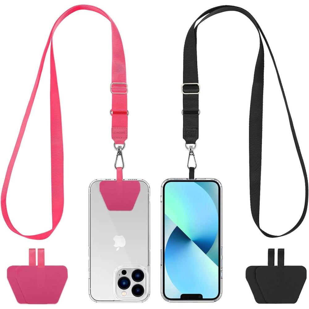 imageCACOE Phone Lanyard 2 Pack2 Adjustable Neck Strap2 Phone PatchesUniversal Cell Phone Multifuctional Patch Lanyards Compatible with Most SmartphonesBlackGrayBlackrose Red