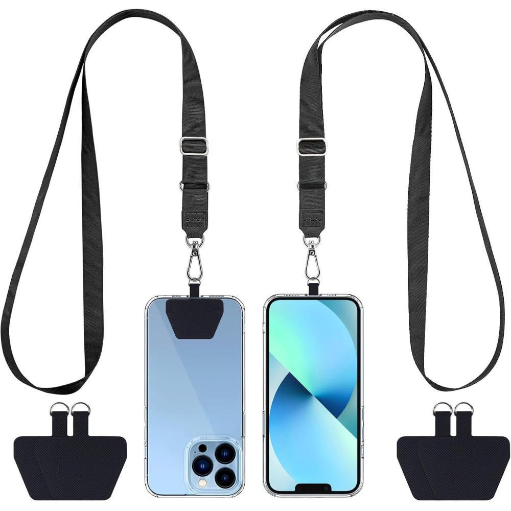 imageCACOE Phone Lanyard 2 Pack2 Adjustable Neck Strap2 Phone PatchesUniversal Cell Phone Multifuctional Patch Lanyards Compatible with Most SmartphonesBlackGrayBlackblack