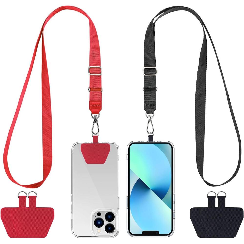 imageCACOE Phone Lanyard 2 Pack2 Adjustable Neck Strap2 Phone PatchesUniversal Cell Phone Multifuctional Patch Lanyards Compatible with Most SmartphonesBlackGrayBlackred