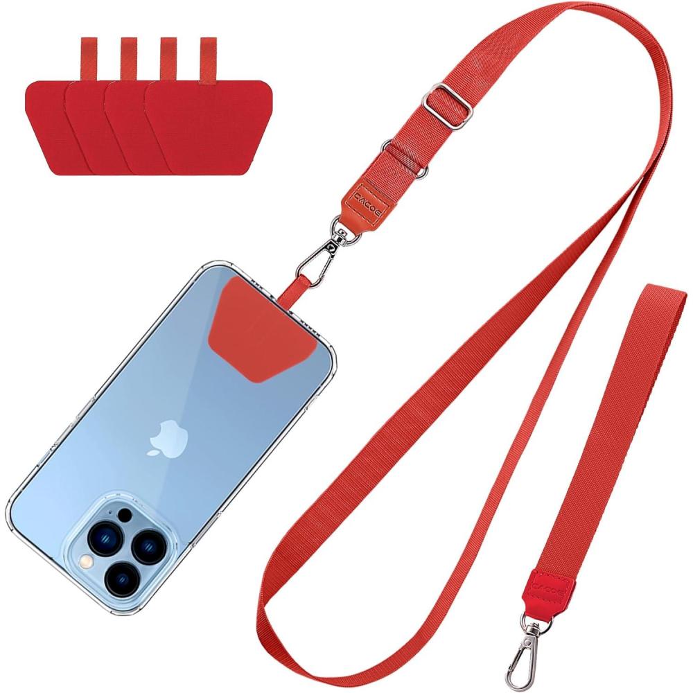 imageCACOE Phone Lanyard 2 Pcs1 Pcs Adjustable Neck Strap1 Pcs Wrist Strap2 PadsUniversal Crossbody Multifuctional Cell Phone Lanyards Compatible with Most SmartphonesBlackRed