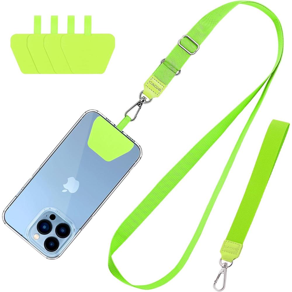 imageCACOE Phone Lanyard 2 Pcs1 Pcs Adjustable Neck Strap1 Pcs Wrist Strap2 PadsUniversal Crossbody Multifuctional Cell Phone Lanyards Compatible with Most SmartphonesBlackGreen