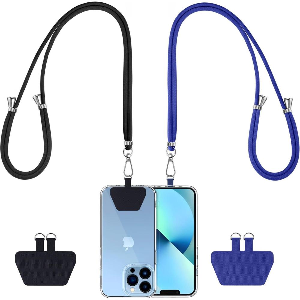 imageCACOE Phone Lanyard2 PCS Adjustable Neck StrapUniversal Crossbody Multifuctional Cell Phone Lanyards Compatible with Most SmartphonesBlackLight BlueBlackdark Blue