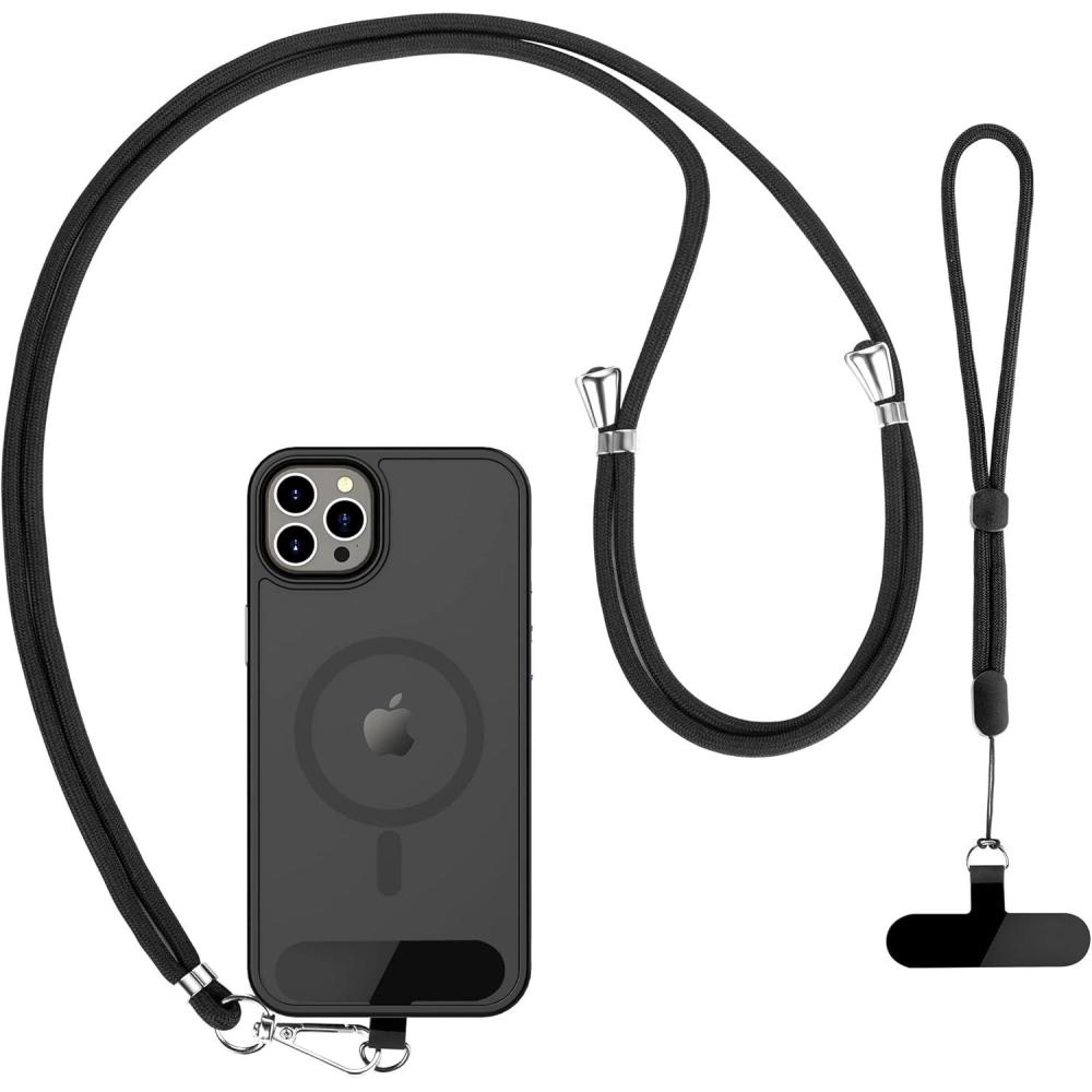 imageCACOE Phone Lanyard2 PCS Adjustable Neck StrapUniversal Crossbody Multifuctional Cell Phone Lanyards Compatible with Most SmartphonesBlackLight BlueBlack