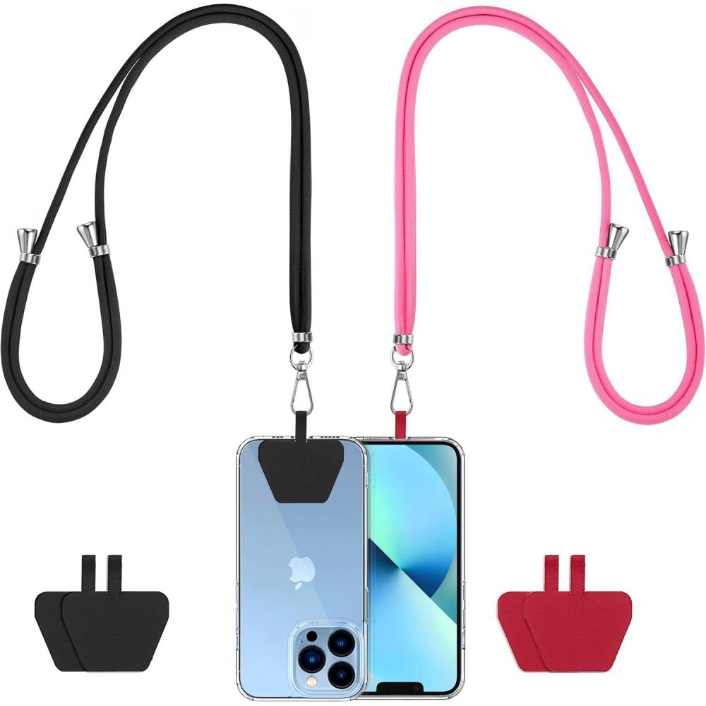 imageCACOE Phone Lanyard2 PCS Adjustable Neck StrapUniversal Crossbody Multifuctional Cell Phone Lanyards Compatible with Most SmartphonesBlackLight BlueBlackrose Red