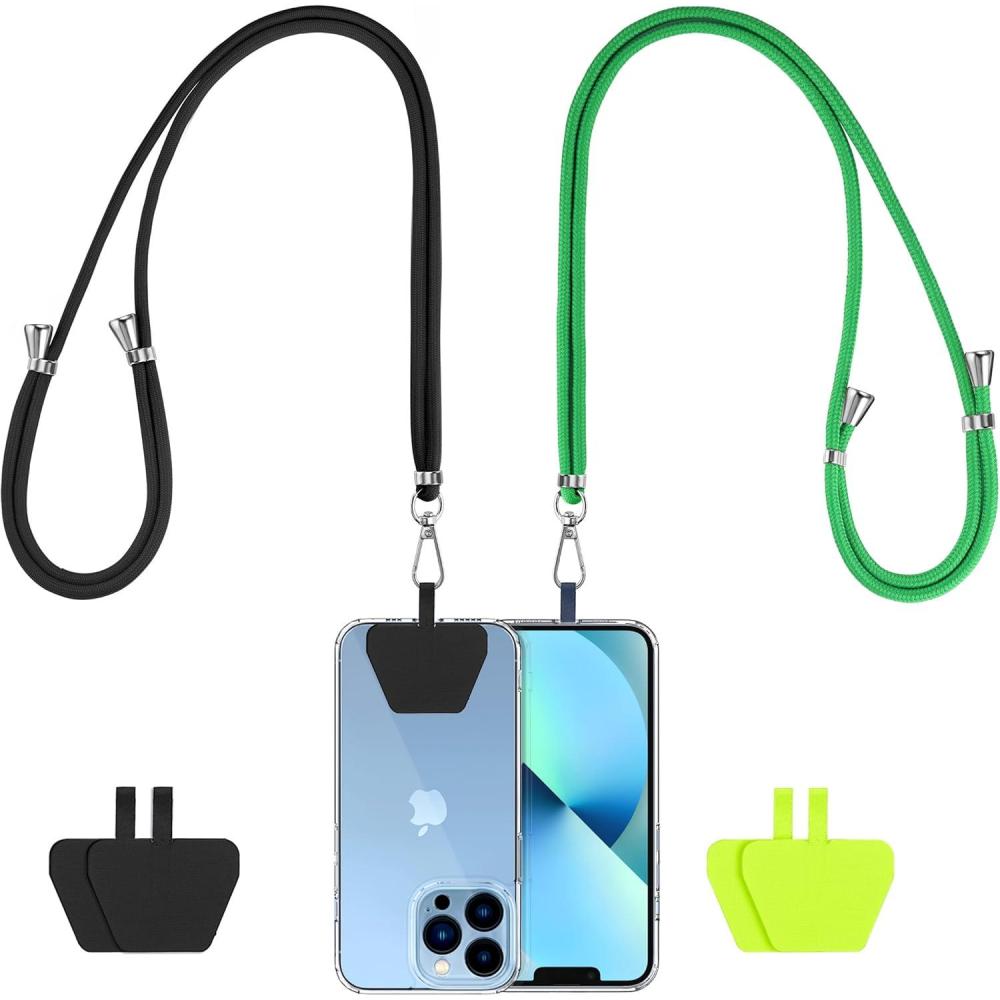 imageCACOE Phone Lanyard2 PCS Adjustable Neck StrapUniversal Crossbody Multifuctional Cell Phone Lanyards Compatible with Most SmartphonesBlackLight BlueBlackdark Green